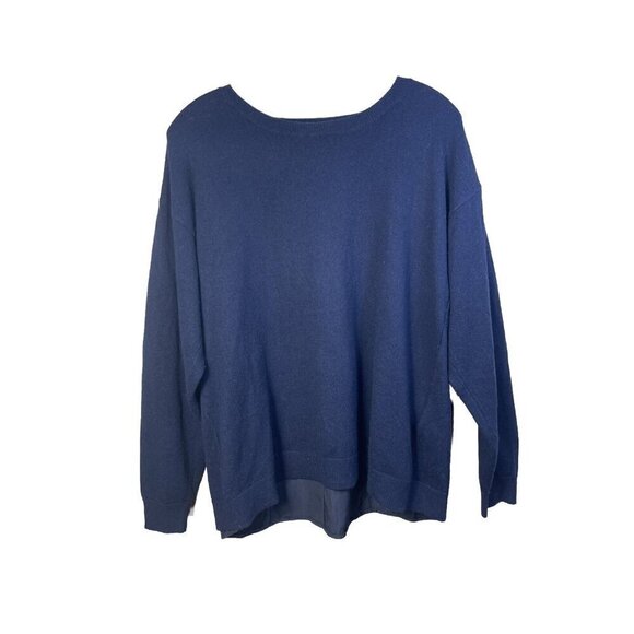 SANDRO PARIS Womens Navy Split Back Scoop Neck Cashmere Wool Sweater Sz 2 Medium - Picture 1 of 13